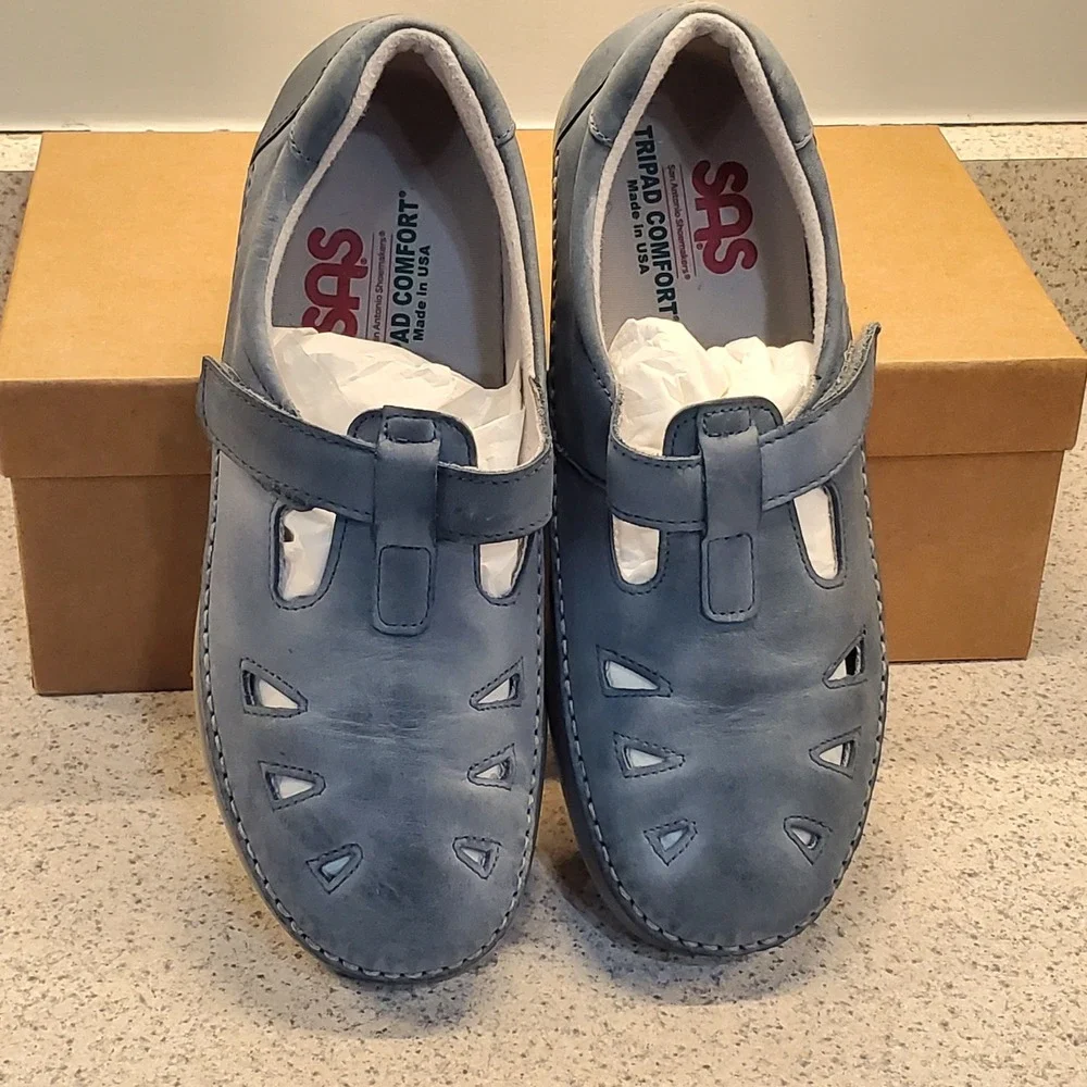 SAS Tripad‎ Comfort Blue Roamer Mary Jane T-Strap Shoes Womens 8.5 W Made in USA